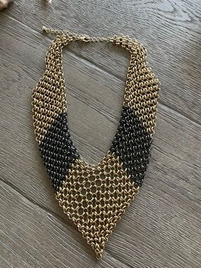 Cache Two-Tone Gold and Gunmetal Chainmail V-Neck Necklace